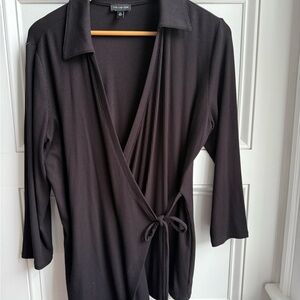 Black Ribbed Long Sleeve wrap top